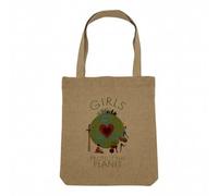Fabulous Sac Shopping Tote Bag Aspect Lin - Girls Protect the Planet Ecologie Nature - Sac de Courses Toile Epaisse 360g Beige Naturel Cabas Porté Epaule Solide Imprimé en France