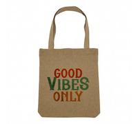 Fabulous Sac Shopping Tote Bag Aspect Lin - Good Vibes Only Music Funk 70's Vintage Retro Style - Sac de Courses Toile Epaisse 360g Beige Naturel Cabas Porté Epaule Solide Imprimé en France