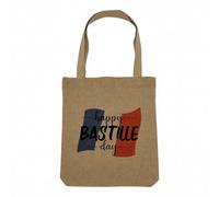 Fabulous Sac Shopping Tote Bag Aspect Lin - Happy Bastille Day 14 Juillet Fete Nationale - Sac de Courses Toile Epaisse 360g Beige Naturel Cabas Porté Epaule Solide Imprimé en France