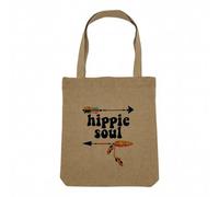 Fabulous Sac Shopping Tote Bag Aspect Lin - Hippie Soul L'Âme d'un Hippie Flèches Etats-Unis Culture - Sac de Courses Toile Epaisse 360g Beige Naturel Cabas Porté Epaule Solide Imprimé en France