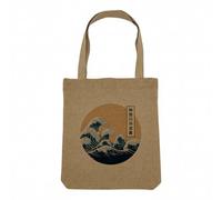 Fabulous Sac Shopping Tote Bag Aspect Lin - Hokusai Grandes Vagues Japon Asie Culture Mer - Sac de Courses Toile Epaisse 360g Beige Naturel Cabas Porté Epaule Solide Imprimé en France