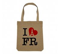 Fabulous Sac Shopping Tote Bag Aspect Lin - I Love FR France Voyage Vacances Paris - Sac de Courses Toile Epaisse 360g Beige Naturel Cabas Porté Epaule Solide Imprimé en France