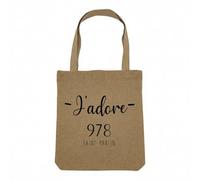 Fabulous Sac Shopping Tote Bag Aspect Lin - J'Adore 978 Departement France Region Saint Martin - Sac de Courses Toile Epaisse 360g Beige Naturel Cabas Porté Epaule Solide Imprimé en France