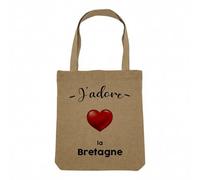 Fabulous Sac Shopping Tote Bag Aspect Lin - J'adore La Bretagne Region de France Rennes - Sac de Courses Toile Epaisse 360g Beige Naturel Cabas Porté Epaule Solide Imprimé en France