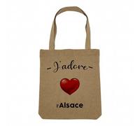 Fabulous Sac Shopping Tote Bag Aspect Lin - J'adore L'Alsace Region de France Strasbourg - Sac de Courses Toile Epaisse 360g Beige Naturel Cabas Porté Epaule Solide Imprimé en France