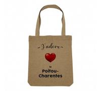 Fabulous Sac Shopping Tote Bag Aspect Lin - J'adore Le Poitou Charentes Region de France Poitiers - Sac de Courses Toile Epaisse 360g Beige Naturel Cabas Porté Epaule Solide Imprimé en France