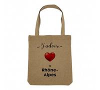 Fabulous Sac Shopping Tote Bag Aspect Lin - J'adore Le Rhone Alpes Region de France Lyon - Sac de Courses Toile Epaisse 360g Beige Naturel Cabas Porté Epaule Solide Imprimé en France