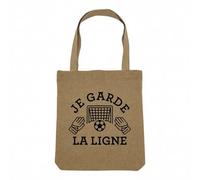 Fabulous Sac Shopping Tote Bag Aspect Lin - Je garde la ligne Gardien de But Sport Foot Ballon - Sac de Courses Toile Epaisse 360g Beige Naturel Cabas Porté Epaule Solide Imprimé en France
