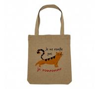 Fabulous Sac Shopping Tote Bag Aspect Lin - Je ne ronfle pas, Je ronronne Humour Chat - Sac de Courses Toile Epaisse 360g Beige Naturel Cabas Porté Epaule Solide Imprimé en France