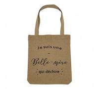 Fabulous Sac Shopping Tote Bag Aspect Lin - Je Suis Une Belle Mere Qui Dechire Belle Maman Famille - Sac de Courses Toile Epaisse 360g Beige Naturel Cabas Porté Epaule Solide Imprimé en France