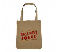 Fabulous Sac Shopping Tote Bag Aspect Lin - Je vais être Grande Soeur Famille Fille Enfant Bébé - Sac de Courses Toile Epaisse 360g Beige Naturel Cabas Porté Epaule Solide Imprimé en France