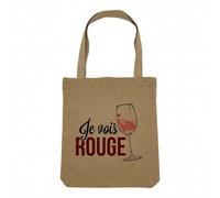 Fabulous Sac Shopping Tote Bag Aspect Lin - Je Vois Rouge Humour Vin Jeu de Mot - Sac de Courses Toile Epaisse 360g Beige Naturel Cabas Porté Epaule Solide Imprimé en France