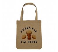 Fabulous Sac Shopping Tote Bag Aspect Lin - J'Peux Pas J'ai Percu Percussion Drums Djembe - Sac de Courses Toile Epaisse 360g Beige Naturel Cabas Porté Epaule Solide Imprimé en France