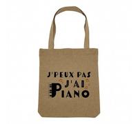 Fabulous Sac Shopping Tote Bag Aspect Lin - J'Peux Pas J'ai Piano Instrument Musique Chopin - Sac de Courses Toile Epaisse 360g Beige Naturel Cabas Porté Epaule Solide Imprimé en France