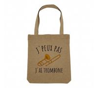 Fabulous Sac Shopping Tote Bag Aspect Lin - J'Peux Pas J'ai Trombone Musique Orchestre Cuivre Jazz - Sac de Courses Toile Epaisse 360g Beige Naturel Cabas Porté Epaule Solide Imprimé en France