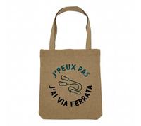 Fabulous Sac Shopping Tote Bag Aspect Lin - J'Peux Pas J'ai Via Ferrata Nature Sport - Sac de Courses Toile Epaisse 360g Beige Naturel Cabas Porté Epaule Solide Imprimé en France