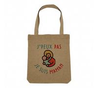 Fabulous Sac Shopping Tote Bag Aspect Lin - J'Peux Pas Je Suis Maman Mère Enfant Bébé - Sac de Courses Toile Epaisse 360g Beige Naturel Cabas Porté Epaule Solide Imprimé en France
