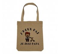 Fabulous Sac Shopping Tote Bag Aspect Lin - J'Peux Pas Je suis Papa Parent Père Enfant - Sac de Courses Toile Epaisse 360g Beige Naturel Cabas Porté Epaule Solide Imprimé en France