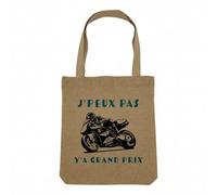 Fabulous Sac Shopping Tote Bag Aspect Lin - J'Peux Pas Y'a Grand Prix Moto Course Mécanique GP - Sac de Courses Toile Epaisse 360g Beige Naturel Cabas Porté Epaule Solide Imprimé en France