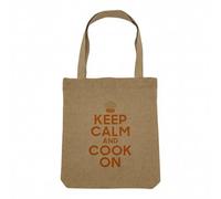 Fabulous Sac Shopping Tote Bag Aspect Lin - Keep Calm and Cook On Cuisine Chef Angleterre - Sac de Courses Toile Epaisse 360g Beige Naturel Cabas Porté Epaule Solide Imprimé en France