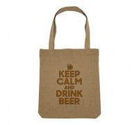 Fabulous Sac Shopping Tote Bag Aspect Lin - Keep Calm and Drink Beer Parodie Angleterre Apéro - Sac de Courses Toile Epaisse 360g Beige Naturel Cabas Porté Epaule Solide Imprimé en France