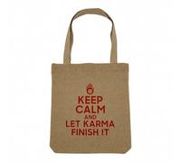 Fabulous Sac Shopping Tote Bag Aspect Lin - Keep Calm and Let Karma Finish It Inde Yoga Meditation - Sac de Courses Toile Epaisse 360g Beige Naturel Cabas Porté Epaule Solide Imprimé en France