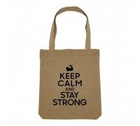 Fabulous Sac Shopping Tote Bag Aspect Lin - Keep Calm and Stay Strong Parodie Sport Musculation - Sac de Courses Toile Epaisse 360g Beige Naturel Cabas Porté Epaule Solide Imprimé en France