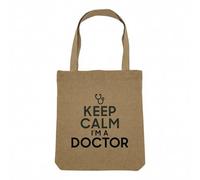 Fabulous Sac Shopping Tote Bag Aspect Lin - Keep Calm I'm a Doctor Parodie Métier Docteur - Sac de Courses Toile Epaisse 360g Beige Naturel Cabas Porté Epaule Solide Imprimé en France
