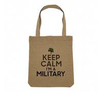 Fabulous Sac Shopping Tote Bag Aspect Lin - Keep Calm I'm a Military Parodie Métier Job Militaire - Sac de Courses Toile Epaisse 360g Beige Naturel Cabas Porté Epaule Solide Imprimé en France