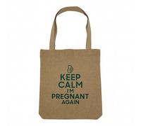 Fabulous Sac Shopping Tote Bag Aspect Lin - Keep Calm I'm Pregnant Again Enceinte Mère Future Maman - Sac de Courses Toile Epaisse 360g Beige Naturel Cabas Porté Epaule Solide Imprimé en France