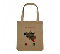 Fabulous Sac Shopping Tote Bag Aspect Lin - La Belgique M'Appelle Voyage Patrimoine Culture - Sac de Courses Toile Epaisse 360g Beige Naturel Cabas Porté Epaule Solide Imprimé en France