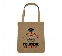 Fabulous Sac Shopping Tote Bag Aspect Lin - La Meilleure Policière du Monde Gendarmerie Justice Police - Sac de Courses Toile Epaisse 360g Beige Naturel Cabas Porté Epaule Solide Imprimé en France