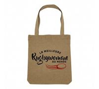Fabulous Sac Shopping Tote Bag Aspect Lin - La Meilleure Rugbywoman du Monde Rugby Sport Ballon XV Equipe - Sac de Courses Toile Epaisse 360g Beige Naturel Cabas Porté Epaule Solide Imprimé en France