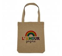 Fabulous Sac Shopping Tote Bag Aspect Lin - L'amour gagne LGBTQ+ Gay Lesbien Pride - Sac de Courses Toile Epaisse 360g Beige Naturel Cabas Porté Epaule Solide Imprimé en France