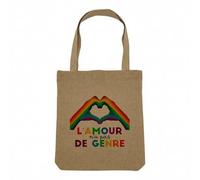Fabulous Sac Shopping Tote Bag Aspect Lin - L'amour n'a pas de Genre LGBTQ+ Gay Lesbien - Sac de Courses Toile Epaisse 360g Beige Naturel Cabas Porté Epaule Solide Imprimé en France