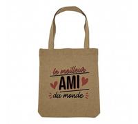Fabulous Sac Shopping Tote Bag Aspect Lin - Le Meilleur Ami du Monde Amitié Copain Copine - Sac de Courses Toile Epaisse 360g Beige Naturel Cabas Porté Epaule Solide Imprimé en France