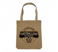 Fabulous Sac Shopping Tote Bag Aspect Lin - Le Meilleur Footballeur du Monde Foot Football Sport - Sac de Courses Toile Epaisse 360g Beige Naturel Cabas Porté Epaule Solide Imprimé en France