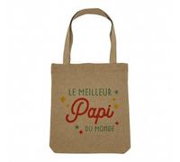 Fabulous Sac Shopping Tote Bag Aspect Lin - Le Meilleur Papi du Monde Grand Père Famille - Sac de Courses Toile Epaisse 360g Beige Naturel Cabas Porté Epaule Solide Imprimé en France