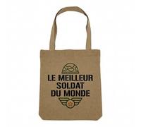 Fabulous Sac Shopping Tote Bag Aspect Lin - Le Meilleur Soldat du Monde Armée de Terre Militaire Guerre - Sac de Courses Toile Epaisse 360g Beige Naturel Cabas Porté Epaule Solide Imprimé en France