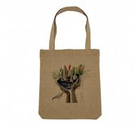 Fabulous Sac Shopping Tote Bag Aspect Lin - Le monde entre tes main Collage Art Surréalisme - Sac de Courses Toile Epaisse 360g Beige Naturel Cabas Porté Epaule Solide Imprimé en France