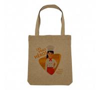Fabulous Sac Shopping Tote Bag Aspect Lin - Les Vrais Héros - Cuisinière Métier Cuisine Chef Sac de Courses Toile Epaisse 360g Beige Naturel Cabas Porté Epaule Solide Imprimé en France