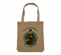 Fabulous Sac Shopping Tote Bag Aspect Lin - Les Vrais Héros - Militaire Métier Sac de Courses Toile Epaisse 360g Beige Naturel Cabas Porté Epaule Solide Imprimé en France