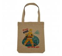 Fabulous Sac Shopping Tote Bag Aspect Lin - Les Vrais Héros - Pompier Métier Sac de Courses Toile Epaisse 360g Beige Naturel Cabas Porté Epaule Solide Imprimé en France