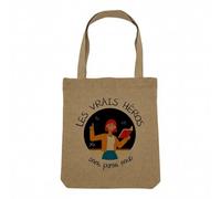 Fabulous Sac Shopping Tote Bag Aspect Lin - Les Vrais Héros - Professeure Maîtresse Métier Sac de Courses Toile Epaisse 360g Beige Naturel Cabas Porté Epaule Solide Imprimé en France