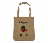 Fabulous Sac Shopping Tote Bag Aspect Lin - L'Ethiopie M'Appelle Drapeau Voyage Patrimoine - Sac de Courses Toile Epaisse 360g Beige Naturel Cabas Porté Epaule Solide Imprimé en France