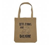 Fabulous Sac Shopping Tote Bag Aspect Lin - Let's Paws and Breathe Cat Pets - Sac de Courses Toile Epaisse 360g Beige Naturel Cabas Porté Epaule Solide Imprimé en France