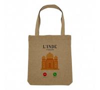 Fabulous Sac Shopping Tote Bag Aspect Lin - L'Inde M'Appelle Taj Mahal Agra Delhi Patrimoine - Sac de Courses Toile Epaisse 360g Beige Naturel Cabas Porté Epaule Solide Imprimé en France