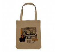 Fabulous Sac Shopping Tote Bag Aspect Lin - Lisboa Collage Lisbonne Portugal Voyage Tourisme - Sac de Courses Toile Epaisse 360g Beige Naturel Cabas Porté Epaule Solide Imprimé en France