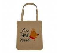 Fabulous Sac Shopping Tote Bag Aspect Lin - Live Love Bark Dog Pets - Sac de Courses Toile Epaisse 360g Beige Naturel Cabas Porté Epaule Solide Imprimé en France