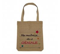 Fabulous Sac Shopping Tote Bag Aspect Lin - Ma Maîtresse elle est géniale Étoiles Multicolores - Sac de Courses Toile Epaisse 360g Beige Naturel Cabas Porté Epaule Solide Imprimé en France